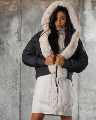 Fashion Magazine Puffer Jacket, Black Color