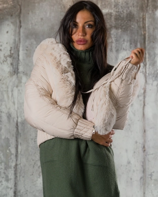 Fashion Magazine Puffer Jacket, Ecru Color