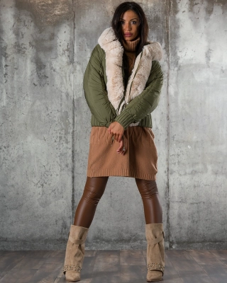 Fashion Magazine Puffer Jacket, Military Color