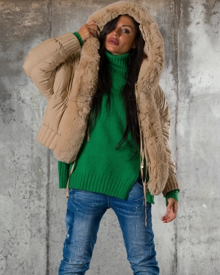 Fashion Magazine Puffer Jacket, Taupe Color