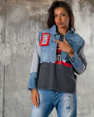 Do It For The Plot Jacket, Denim/Grey Color