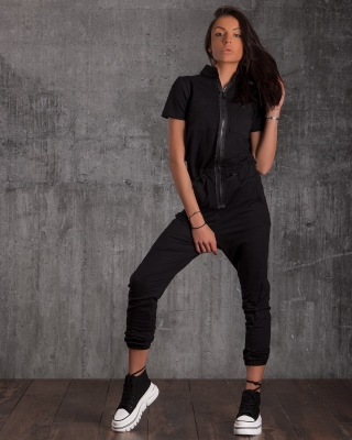 Miami Short-Sleeve Jumpsuit, Black Color