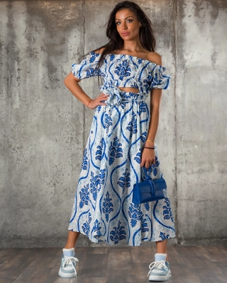 Windsor Two-Piece Set, White/Blue Color