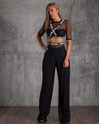 Couture Wide Leg Trousers, Black Color