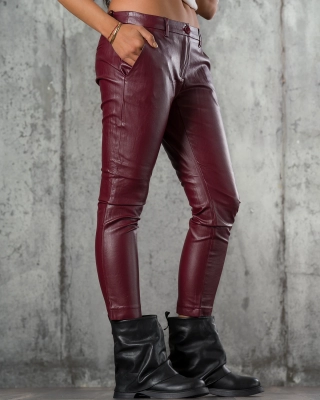 Iconic Pleather Trousers, Bordeaux Color