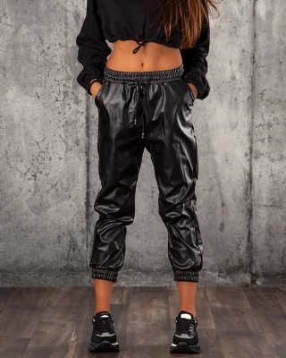 Dazzle Faux Leather Trousers, Black Color