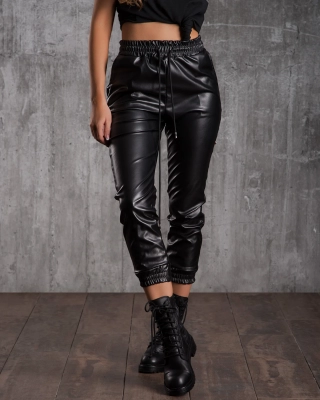 Eye Candy Faux Leather Trousers, Black Color
