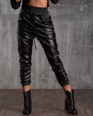 Delirium Faux Leather Joggers, Black Color