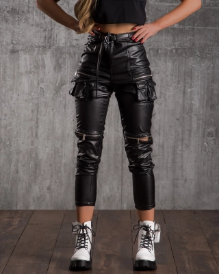 Reign Faux Leather Trousers, Black Color