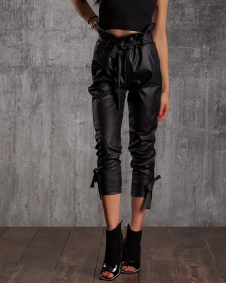 Blade Trousers With "Paper Bag" Waist, Black Color