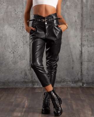 Rodeo Drive Faux Leather Trousers, Black Color