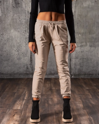 Supreme Faux Leather Joggers, Beige Color