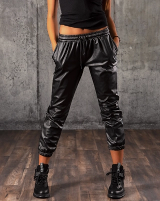 Supreme Faux Leather Joggers, Black Color