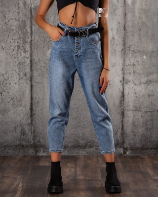 Puente Jeans With "Paperbag" Waist, Blue Color