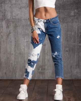 Rebel Bleach Dye Jeans, Blue Color