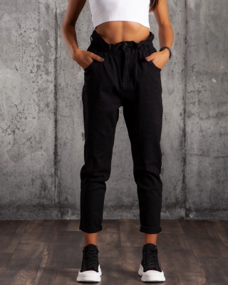 Creator Jeans With Paperbag Waist, Black Color