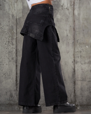 Player Wide-Leg Jeans, Black Color
