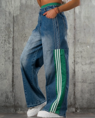 In Line Wide-Leg Jeans, Blue Color