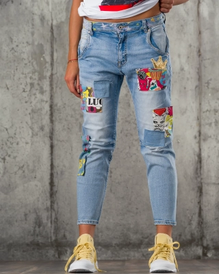 Colorful Crown Jeans, Blue Color