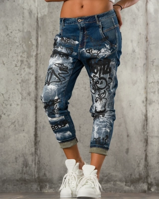Street Art Boyfriend Jeans, Blue Color