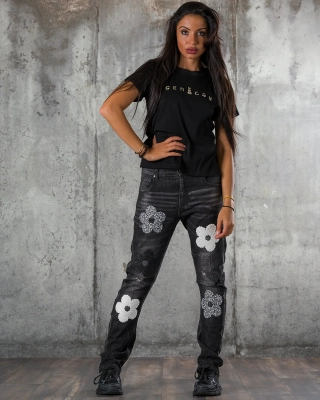 Dark Flower Jeans, Blue Color