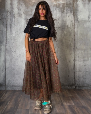 Olive Tulle Skirt, Multicolored