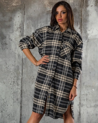 Compartment Shirt Dress, Black/White color
