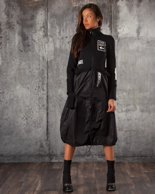 One Way Combo Midi Dress, Black Color