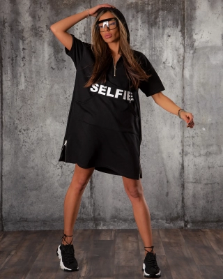 Selfie Hooded Dress, Black Color