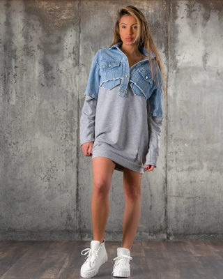 Lyanna Combo Dress, Grey Color