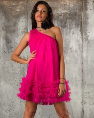 Juliette One-Shoulder Dress, Fuchsia Color