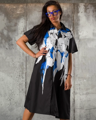 Modern Art Dress, Black/Blue Color