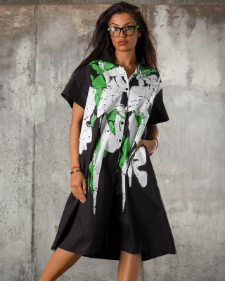 Modern Art Dress, Black/Green Color