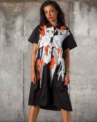 Modern Art Dress, Black/Orange Color