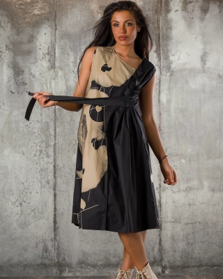 Gloria Dress, Black/Taupe Color