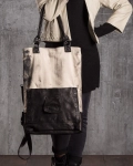 Jenna Leather And Linen Bag, Black Color