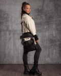 Jenna Leather And Linen Bag, Black Color