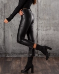 Attraction Faux Leather Leggings, Black Color