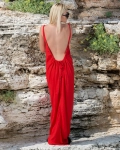 Flare Backless Maxi Dress, Red Color