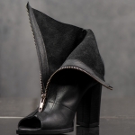 Luxe Peep Toe Heeled Boots, Black Color
