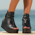 Eclipse Peep toe ankle boots, Black Color