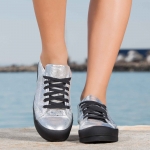 Black Line Leather sneakers, Silver Color
