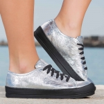 Black Line Leather sneakers, Silver Color