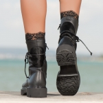 Bombshell Leather Boots With Lace, Black Color