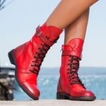 Gravity Leather lace up boots, Red Color