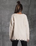 Loyal Distressed Hem Sweater, White Color