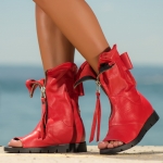 Exclusive Peep toe leather boots , Red Color