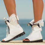 Exclusive Peep toe leather boots , White Color
