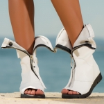 Exclusive Peep toe leather boots , White Color