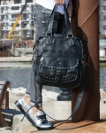 Venti Studded Leather Bag, Black Color